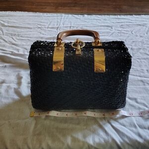 Chic Black and Gold Vintage 1950's Women's Hard Shell Hand Purse